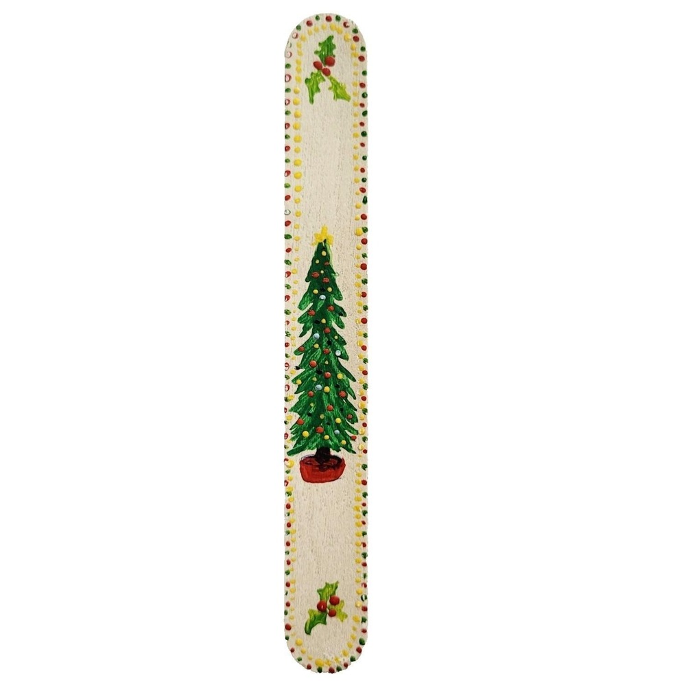 Vintage 90s Christmas Bookmark Hand painted B J Horton Original, whimsy folk Art